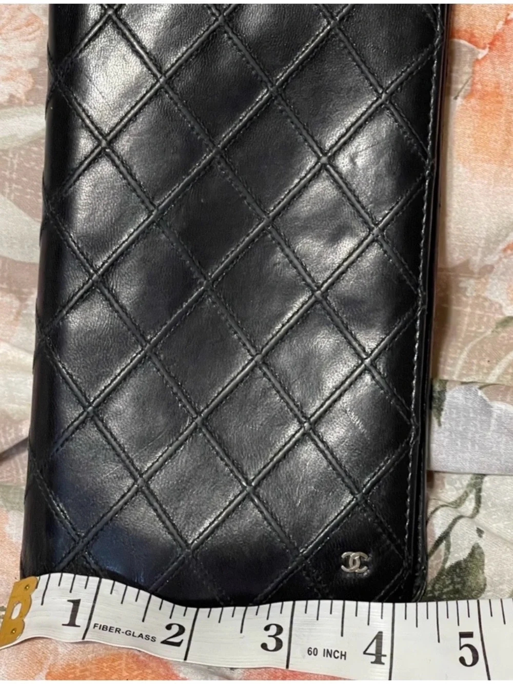 CHANEL Black Quilted Leather Long Wallet with Silver CC Accent